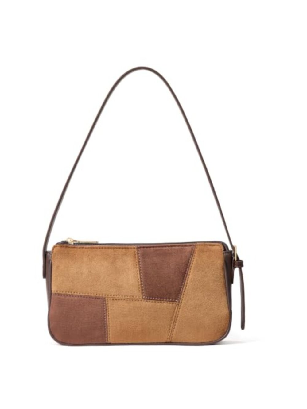 Suede Patchwork Shoulder Bag Small Lightweight Purse Adjustable Strap